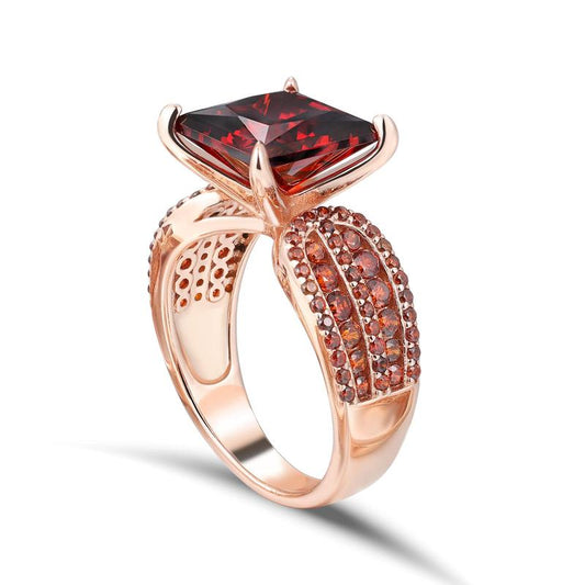 Elegant Princess-Cut Cubic Zirconia Ring – 6Ct Vintage S925 Sterling Silver, Red Gold Finish | Classic Engagement, Wedding & Gift Jewelry