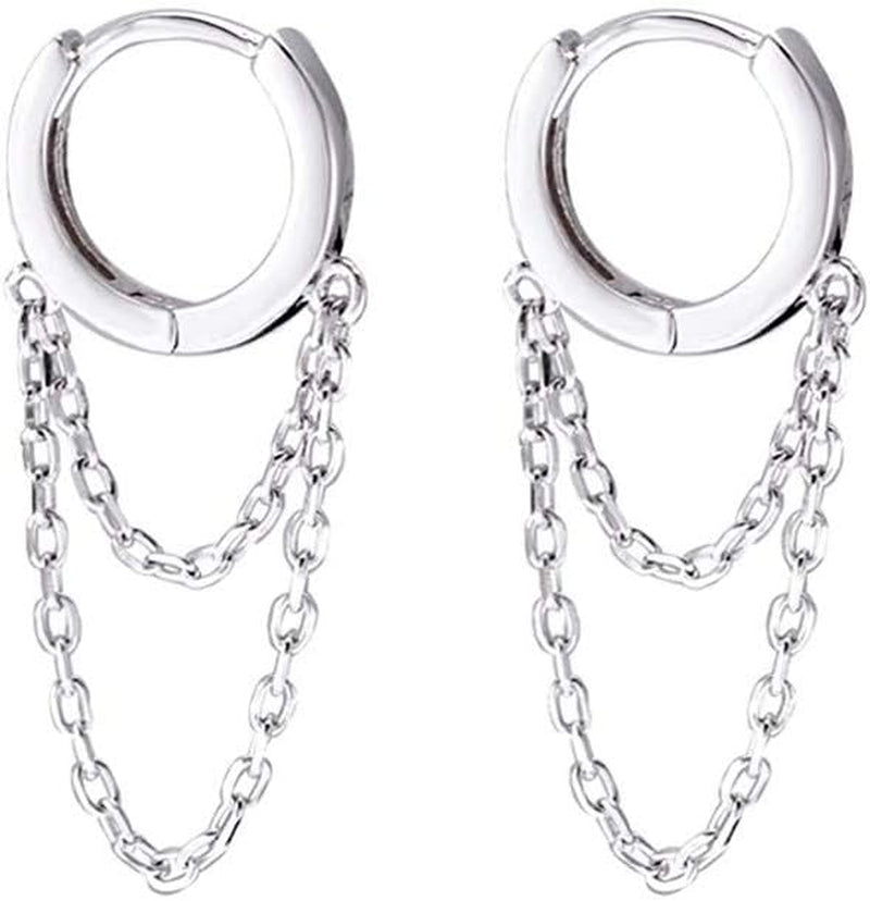 Sterling Silver Tassel Hoop Earrings – Drop Dangle Huggie Cuffs for Women & Girls (925 Minimalist Punk Jewelry)