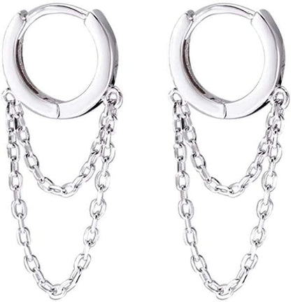 Sterling Silver Tassel Hoop Earrings – Drop Dangle Huggie Cuffs for Women & Girls (925 Minimalist Punk Jewelry)