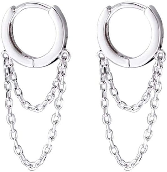 Sterling Silver Tassel Hoop Earrings – Drop Dangle Huggie Cuffs for Women & Girls (925 Minimalist Punk Jewelry)