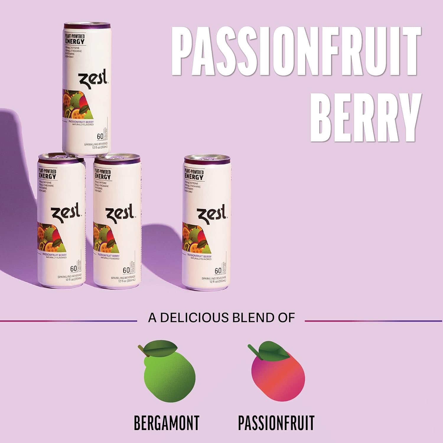 “Plant-Powered Energy Sparkling Drink 🍓🥭 Passionfruit Berry | 150mg Caffeine + L-Theanine Boost”