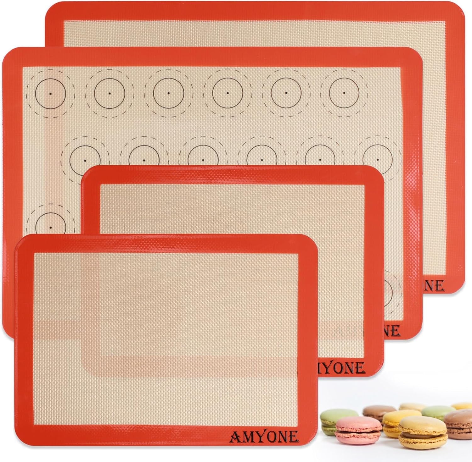 ✨ Silicone Baking Mats – Set of 4 Non-Stick Reusable Liners | Fits 11"x17" Half Sheet & 8"x12" Quarter Sheet Pans | Perfect for Cookies, Macarons, Bread & Pastries