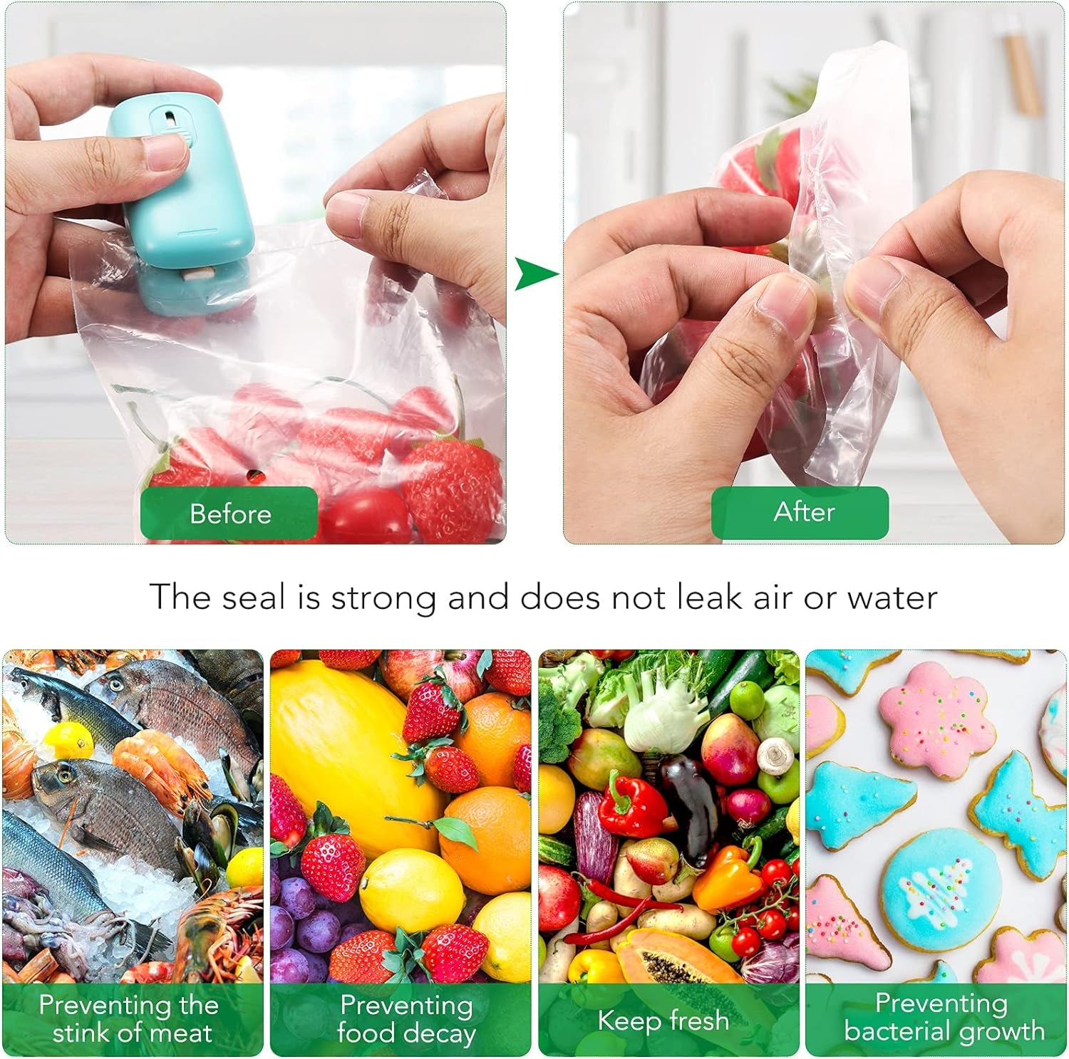 ✨ Mini Bag Sealer & Cutter – 2-in-1 Portable Heat Sealer for Chips, Snacks & Food Storage | Handheld Resealer for Plastic & Cereal Bags (Green)
