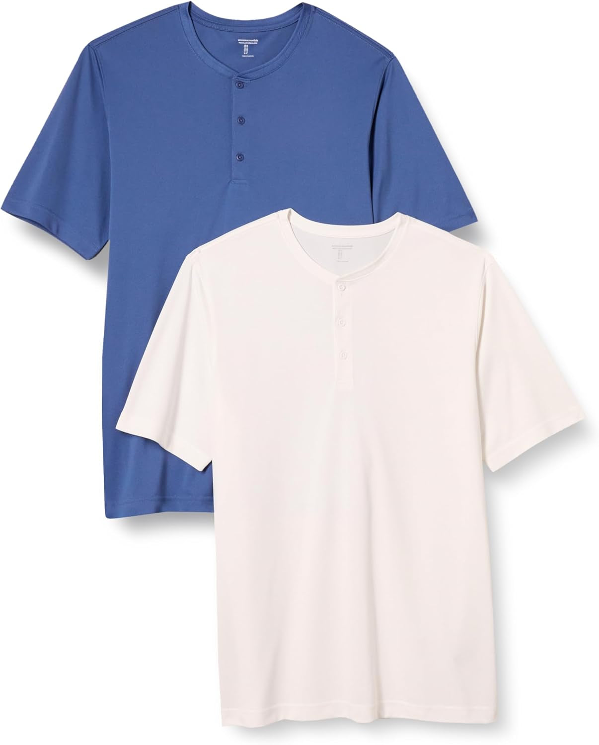 Essentials Henley Shirts for Men, Short Sleeve, Quick-Dry Jersey, Regular-Fit, 2-Pack