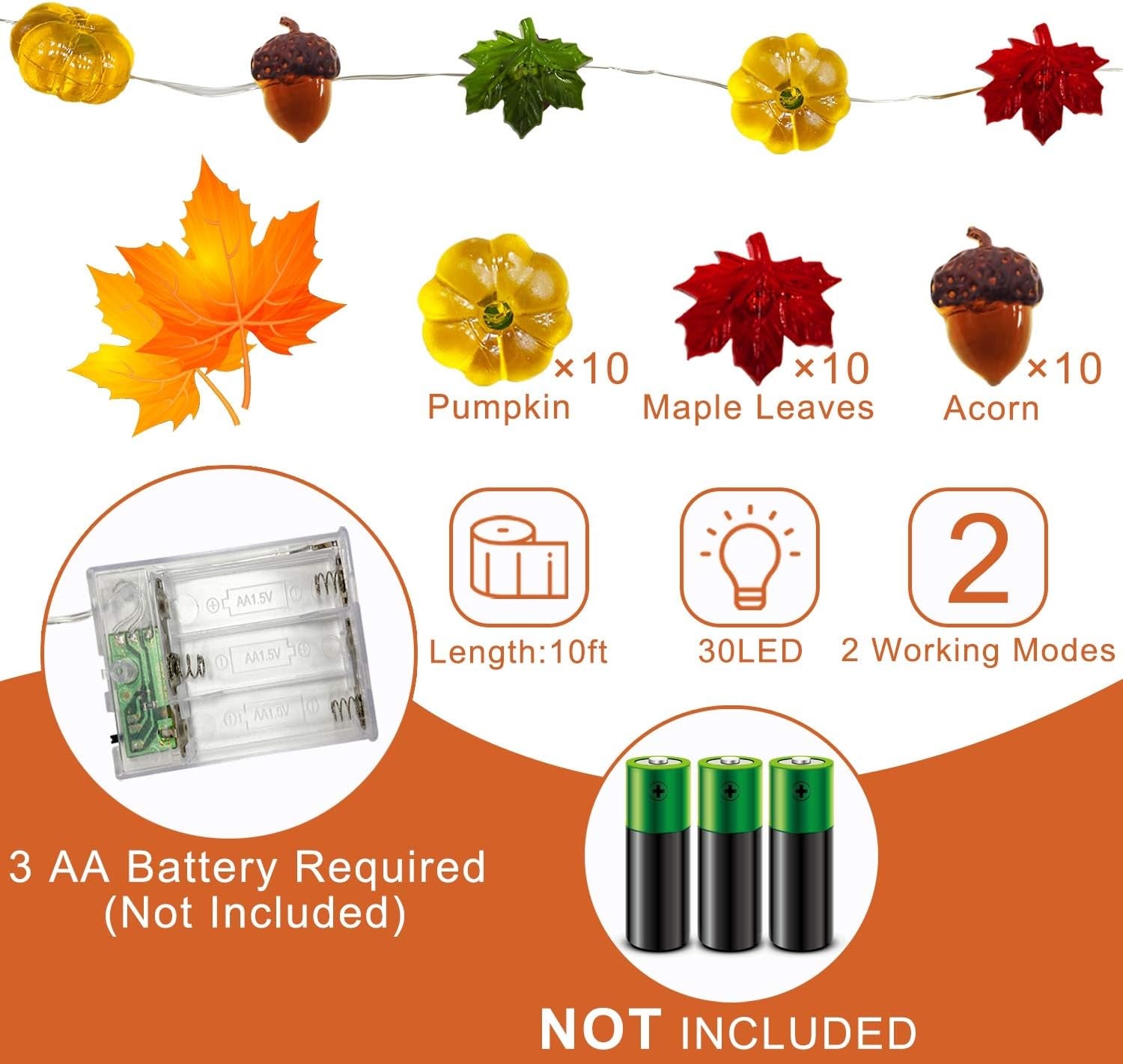 🎃 30LED Pumpkin String Lights – Fall, Halloween & Thanksgiving Décor 🍂✨