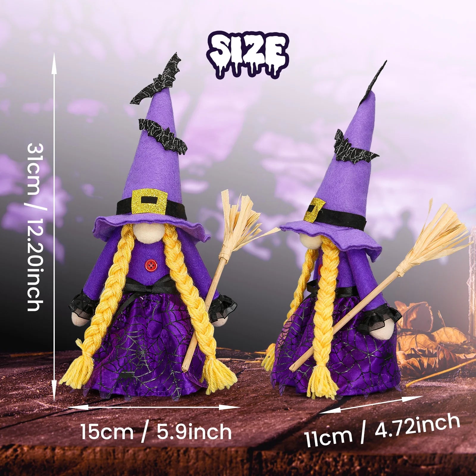 ✨ Hocus Pocus Halloween Gnomes – 3 Pc Handmade Witch Tomte Plush | Tiered Tray & Tabletop Decor | Spooky Cute Scandinavian Elf Decorations