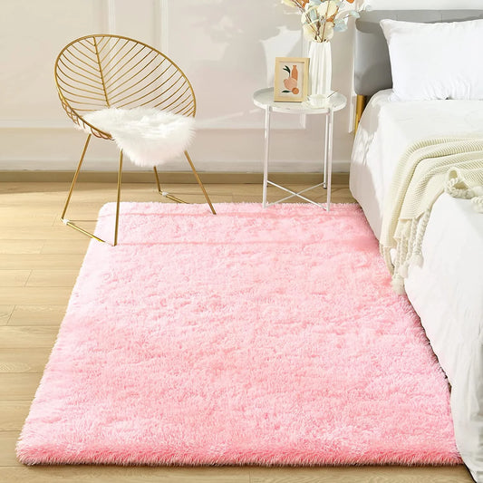 Super Soft Fluffy Area Rug for Living Room, Shaggy Carpet for Bedroom Nursery Room, 4'X5.3',Pink