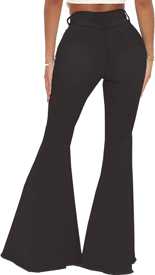 Women’s High-Waisted Bell Bottom Jeans – Flare Leg Ripped Classic Denim Pants