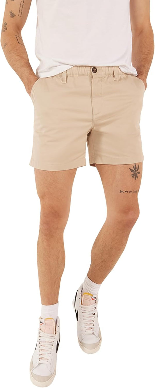 Chino Shorts Men 5.5 Inch - Mens Shorts Casual with Elastic Waistband, Side and Back Pockets, Stretch Cotton Blend