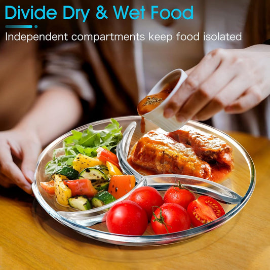 Healthy Eating Portion Plate – 10” Glass Round Dish with 3 Compartments