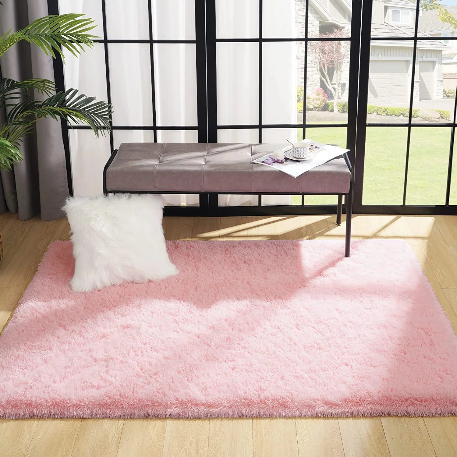 Super Soft Fluffy Area Rug for Living Room, Shaggy Carpet for Bedroom Nursery Room, 4'X5.3',Pink
