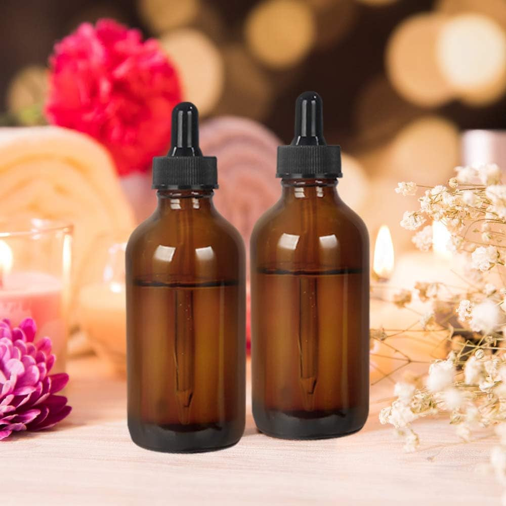 16 Pack (120 Ml) 4 Oz Amber Glass Boston Bottles with Glass Eye Droppers, Dropper Bottles for Essential Oils & Lab Chemicals & More Liquids Ideal for Mom & Friends