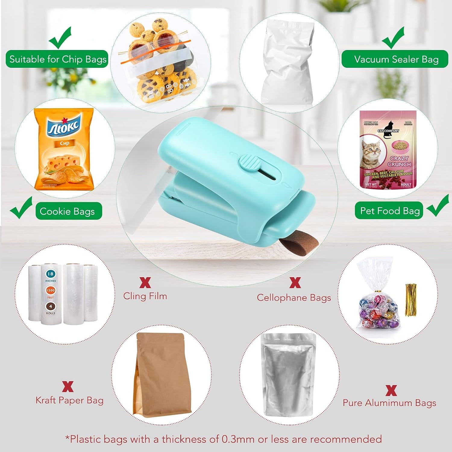 ✨ Mini Bag Sealer & Cutter – 2-in-1 Portable Heat Sealer for Chips, Snacks & Food Storage | Handheld Resealer for Plastic & Cereal Bags (Green)