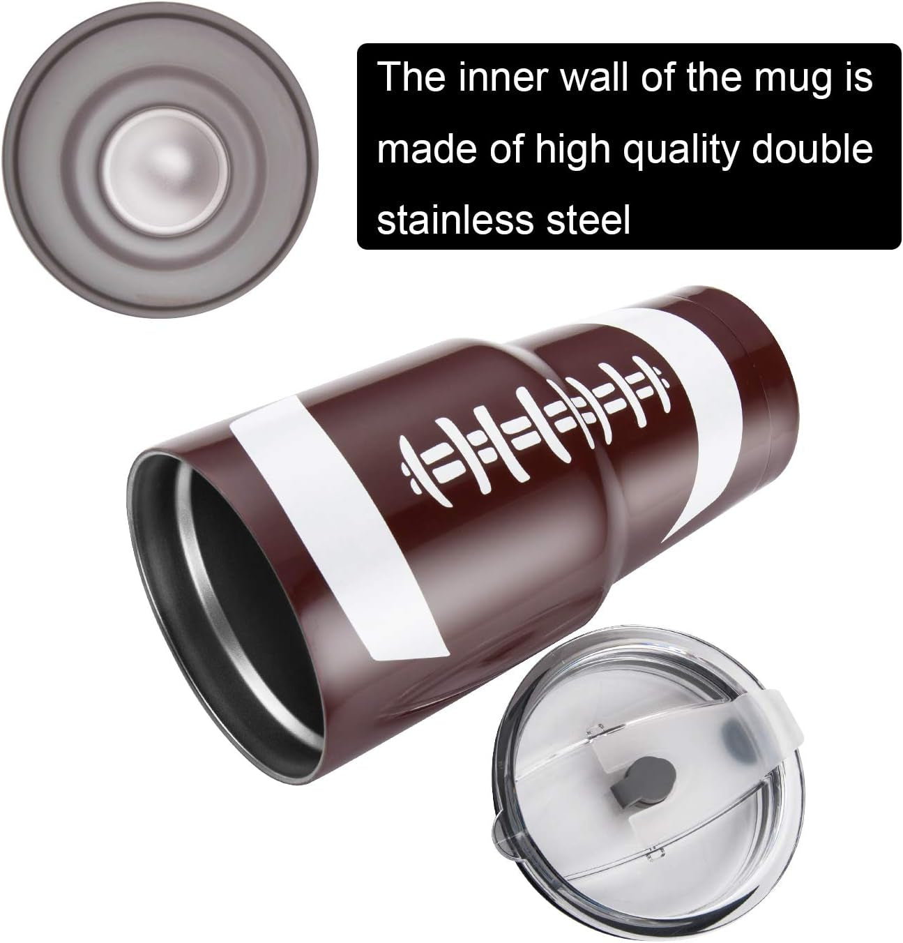 30oz Football Tumbler – Stainless Steel Double Wall Travel Mug w/ Lid & Straw