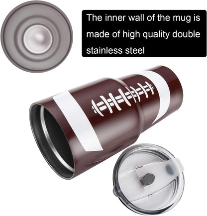 30oz Football Tumbler – Stainless Steel Double Wall Travel Mug w/ Lid & Straw