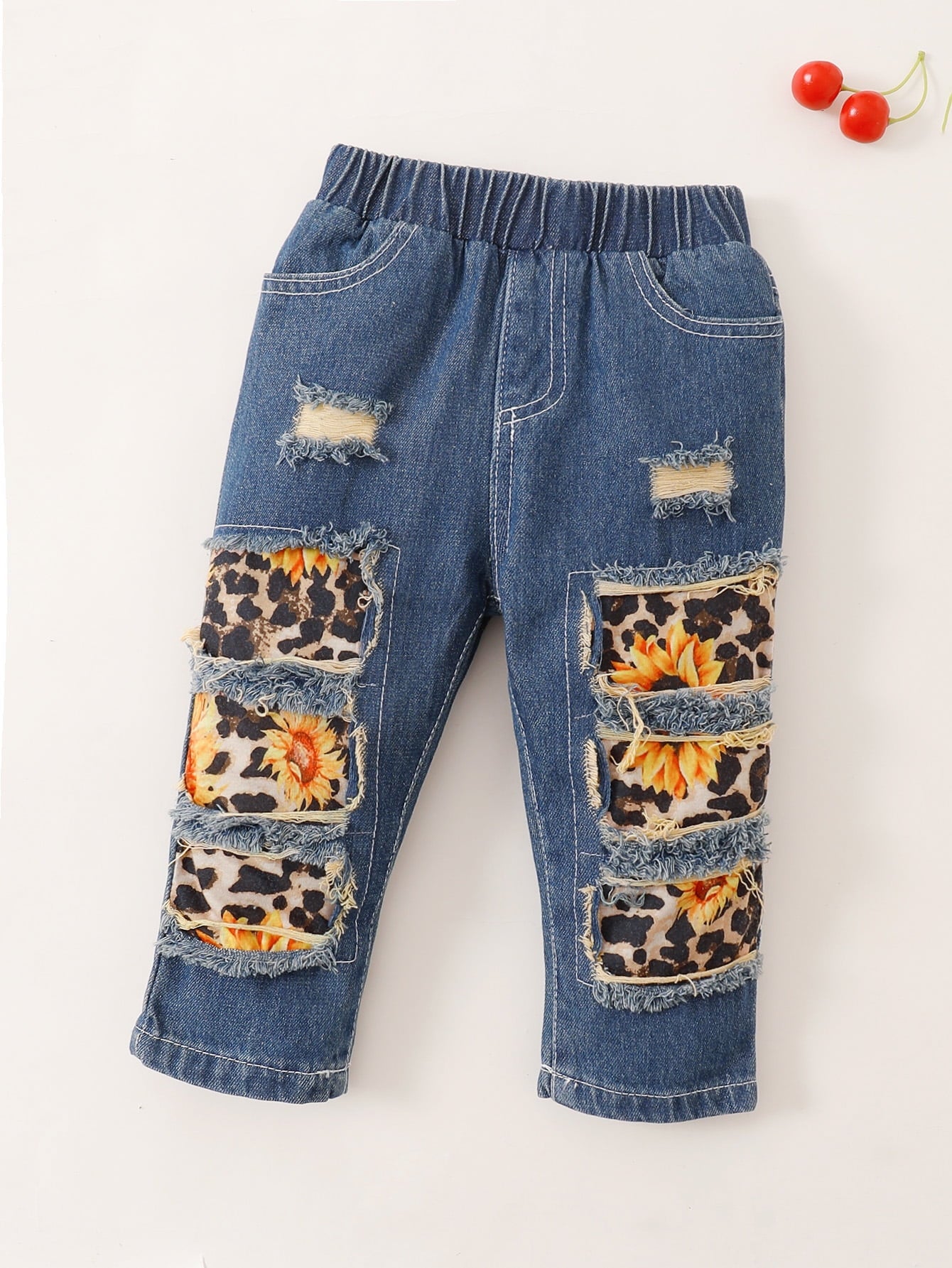 Baby Girl 3-Piece Outfit – Flared Sleeve Top, Sunflower Jeans & Headband (3–6M)