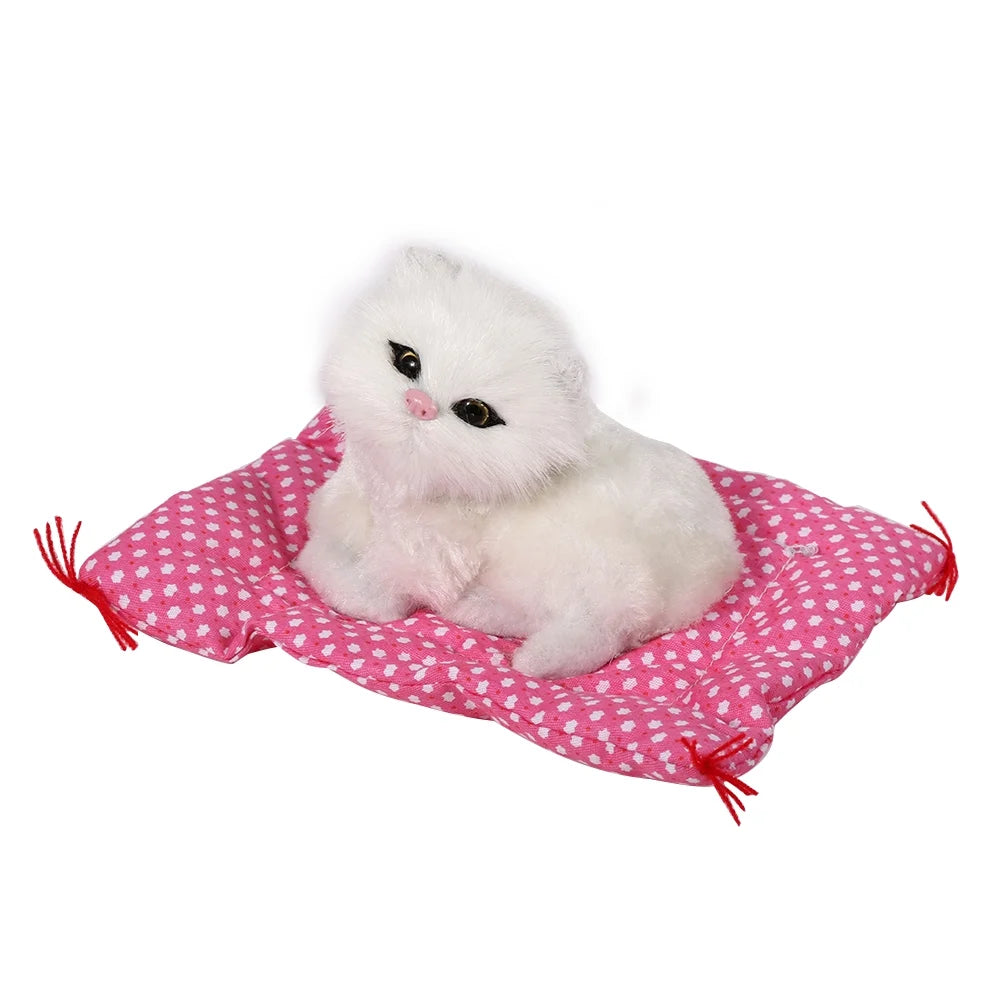 Kitten Plush Toy Kitten Sounding Toy Super Cute Mini Simulation Sounding Sitting Kittens Cats Plush Toys Doll Christmas Gift White