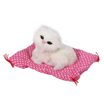 Kitten Plush Toy Kitten Sounding Toy Super Cute Mini Simulation Sounding Sitting Kittens Cats Plush Toys Doll Christmas Gift White