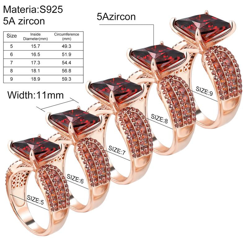 Elegant Princess-Cut Cubic Zirconia Ring – 6Ct Vintage S925 Sterling Silver, Red Gold Finish | Classic Engagement, Wedding & Gift Jewelry