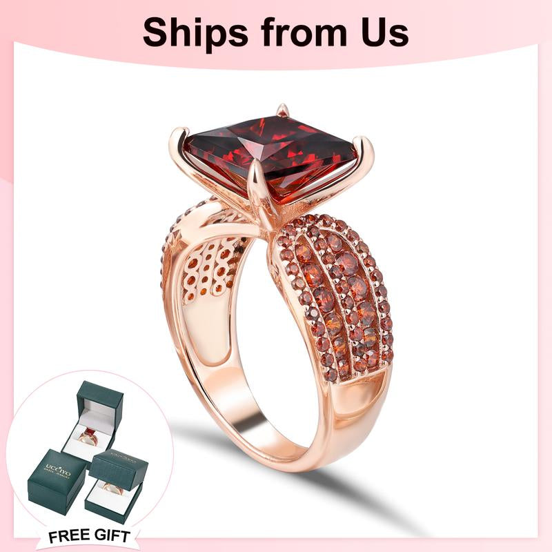 Elegant Princess-Cut Cubic Zirconia Ring – 6Ct Vintage S925 Sterling Silver, Red Gold Finish | Classic Engagement, Wedding & Gift Jewelry