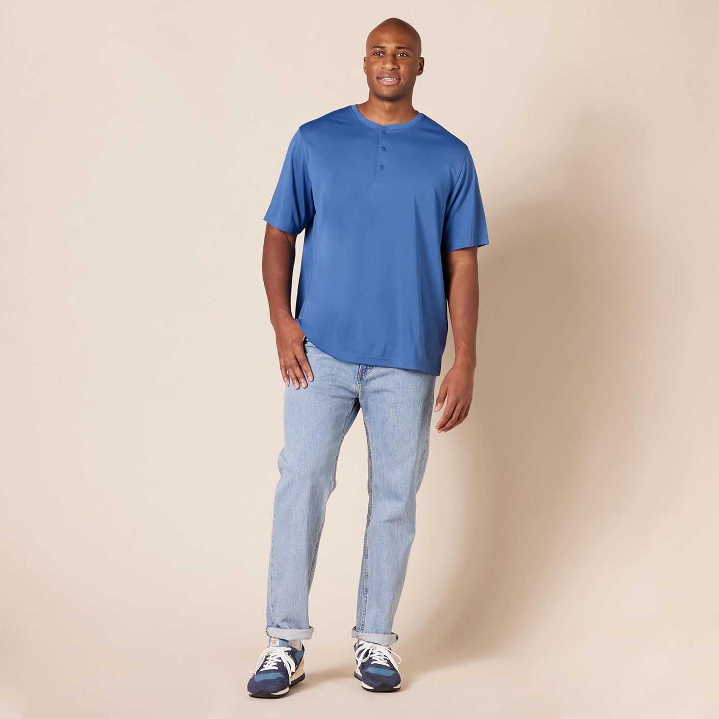 Essentials Henley Shirts for Men, Short Sleeve, Quick-Dry Jersey, Regular-Fit, 2-Pack