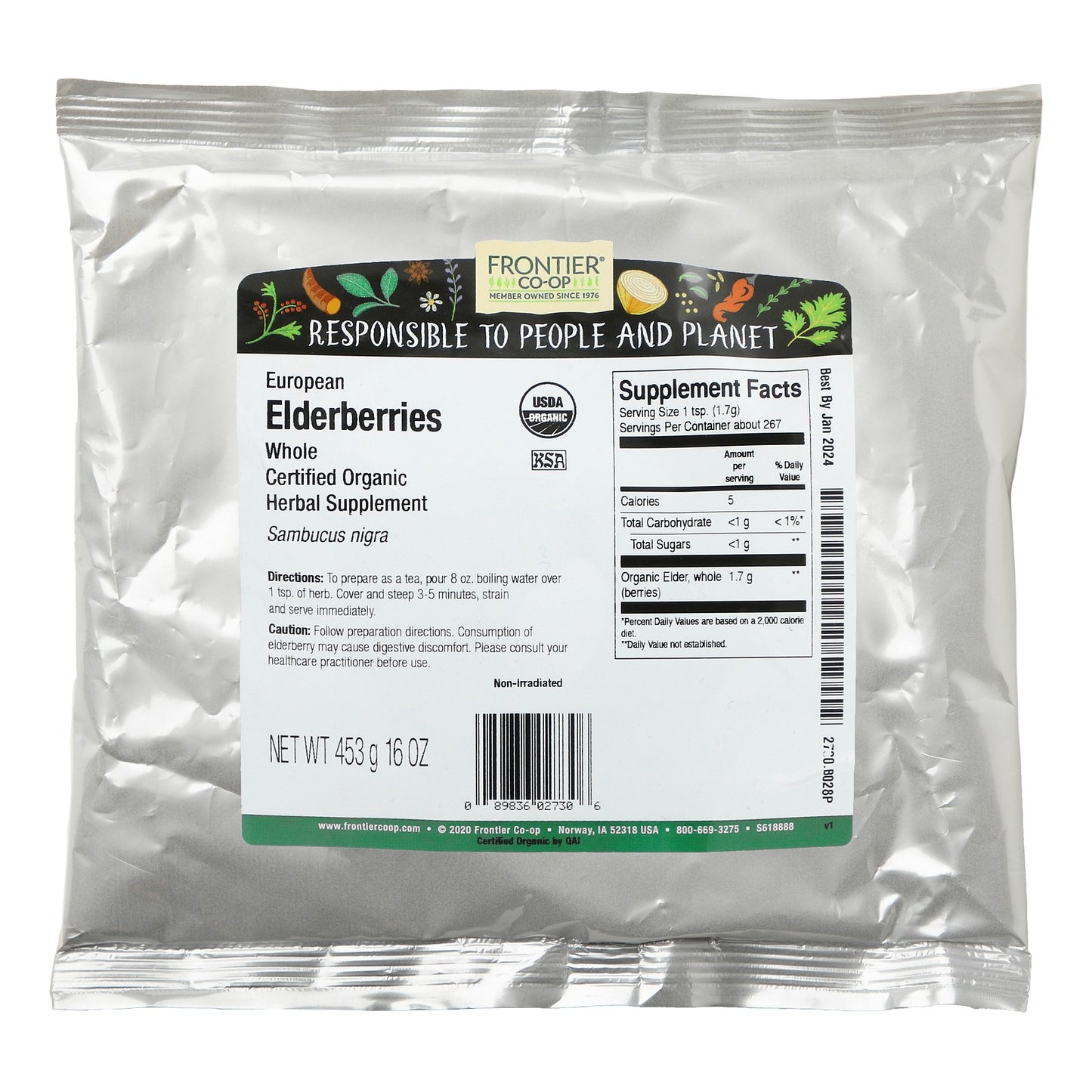 Organic Whole European Elderberries – 16oz (453g) Dried Berries for Tea & Syrup