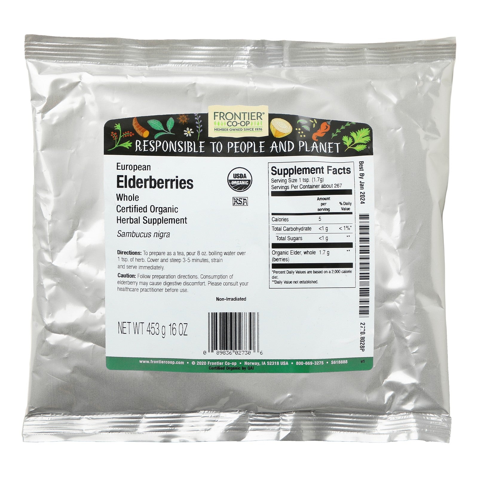 Organic Whole European Elderberries – 16oz (453g) Dried Berries for Tea & Syrup